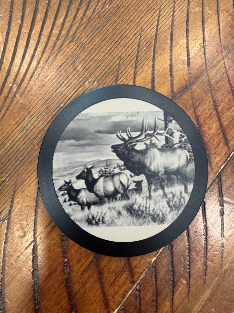 Elk design laser engraved coaster - Logan Utah wildlife engraving